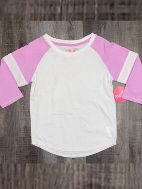 💞 New Little Girls Size 6x White & Purple Reglan Baseball Tee